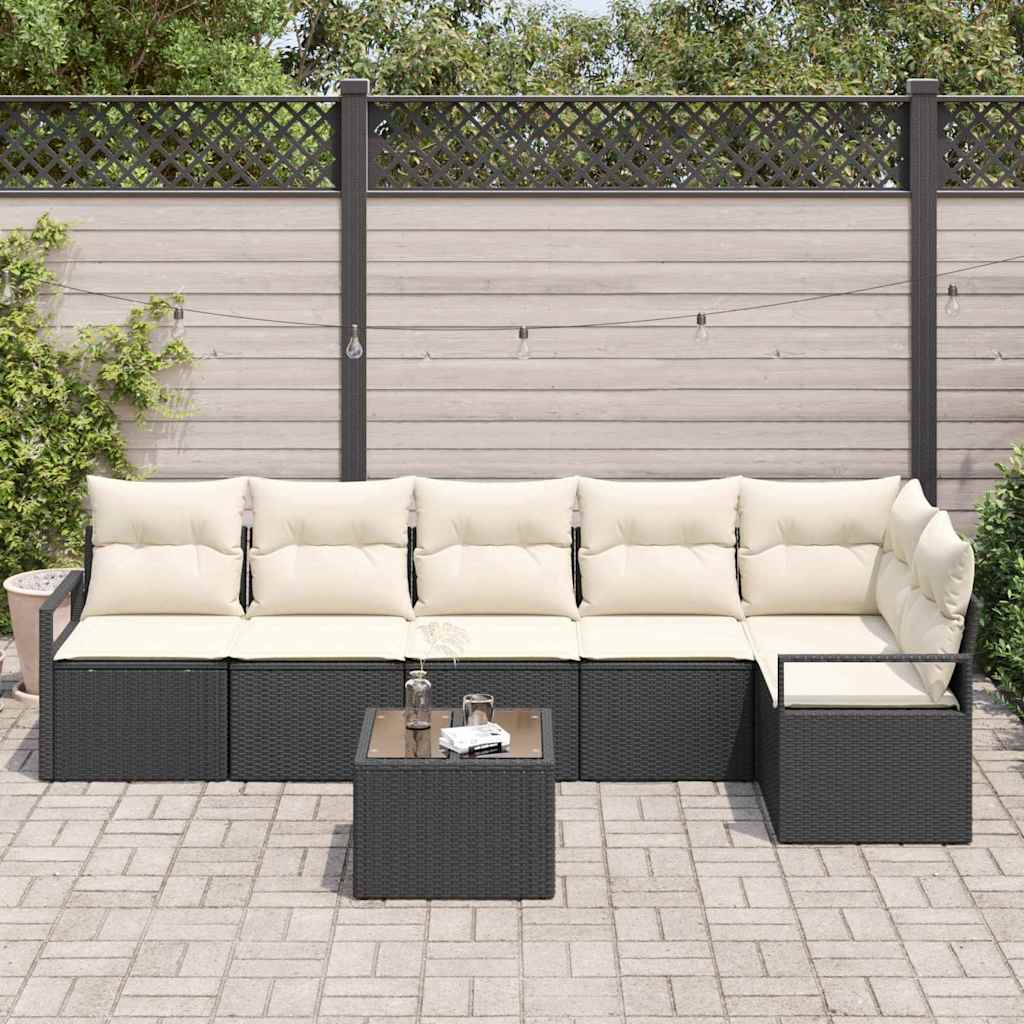 Sofa Sæt med pude 7 pcs Sort polyrattan