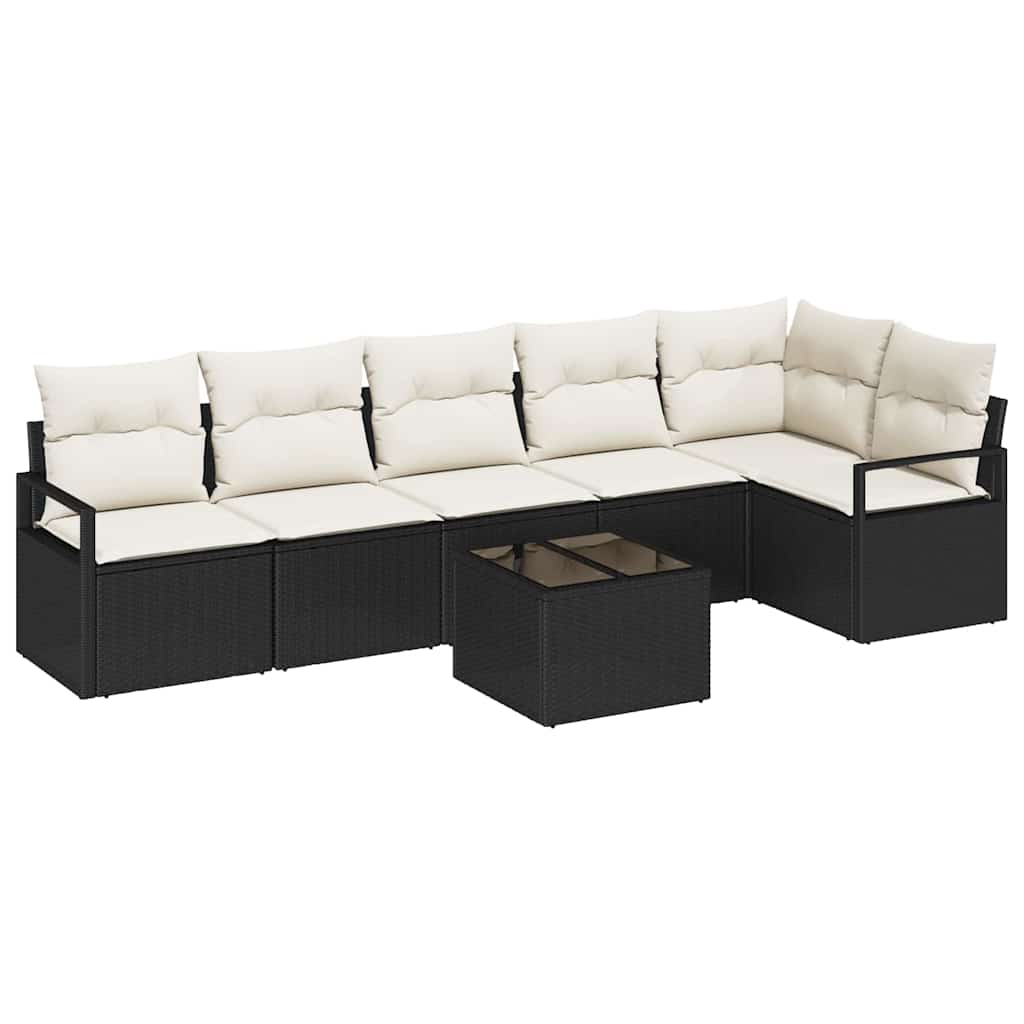 Sofa Sæt med pude 7 pcs Sort polyrattan