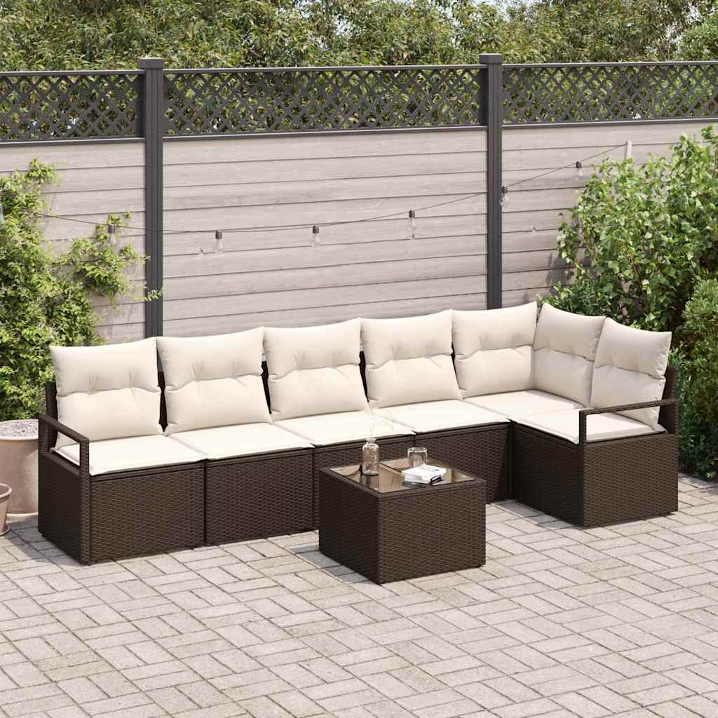Sofa Sæt med pude 7 pcs Brun polyrattan