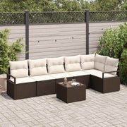 Sofa Sæt med pude 7 pcs Brun polyrattan