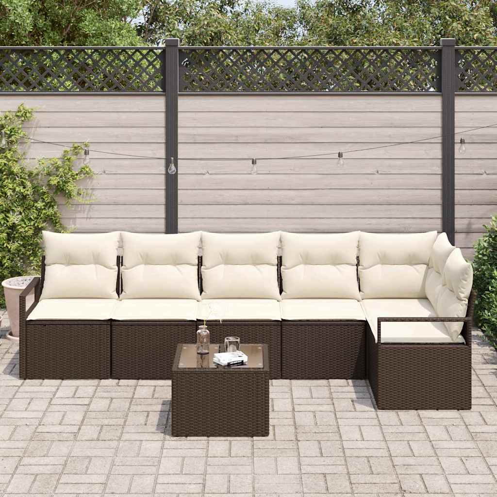 Sofa Sæt med pude 7 pcs Brun polyrattan