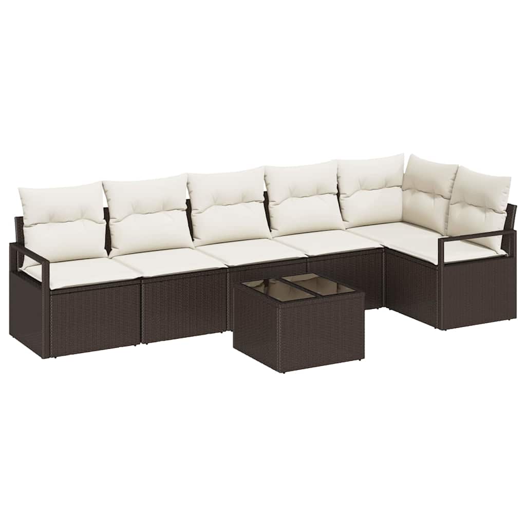 Sofa Sæt med pude 7 pcs Brun polyrattan