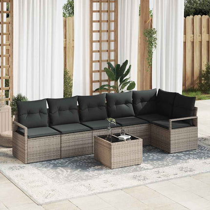 Sofa Sæt med pude 7 pcs Grå polyrattan