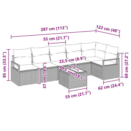 Sofa Sæt med pude 7 pcs Grå polyrattan