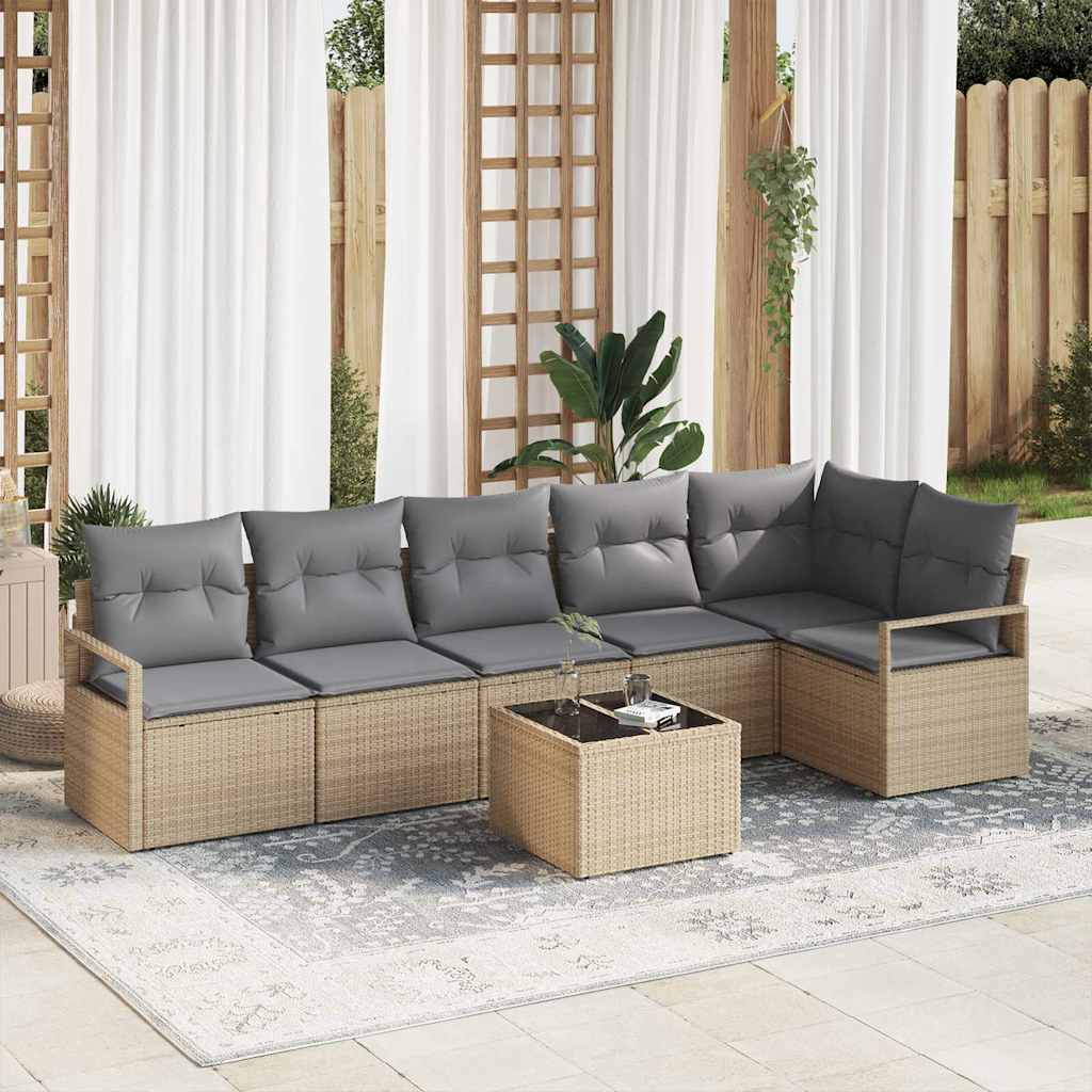 Sofa Sæt med pude 7 pcs Beige polyrattan