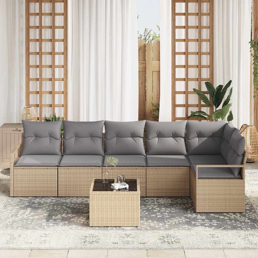 Sofa Sæt med pude 7 pcs Beige polyrattan