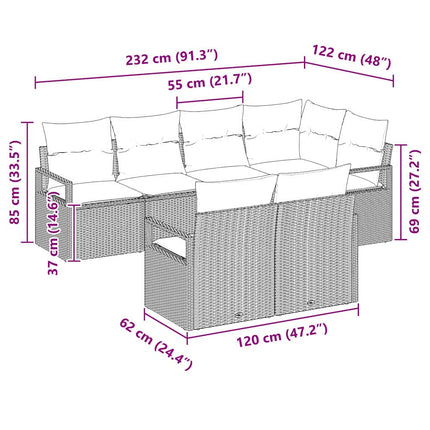 Sofa Sæt 7 stk. Sort polyrattan