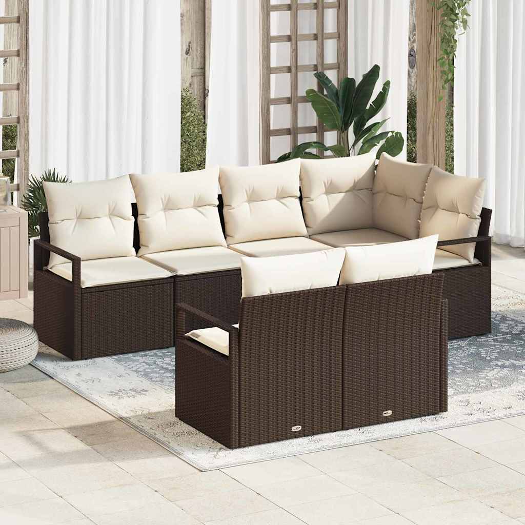 Sofa Sæt med pude 7 pcs Brun polyrattan
