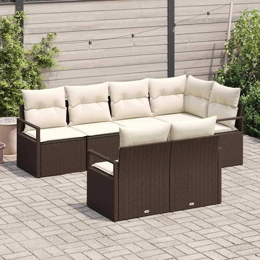 Sofa Sæt med pude 7 pcs Brun polyrattan