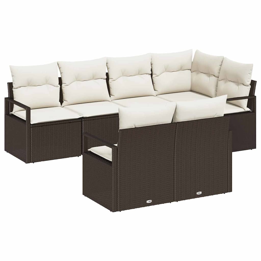 Sofa Sæt med pude 7 pcs Brun polyrattan