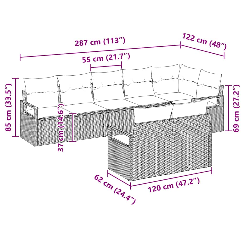 Sofa Sæt 8 pcs Brun polyrattan