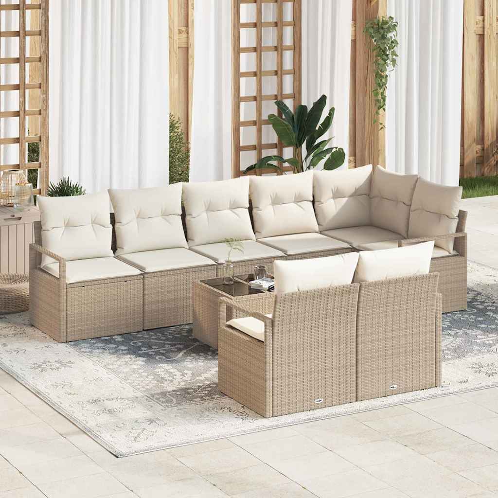 Sofa Sæt med pude 9 pcs Beige polyrattan