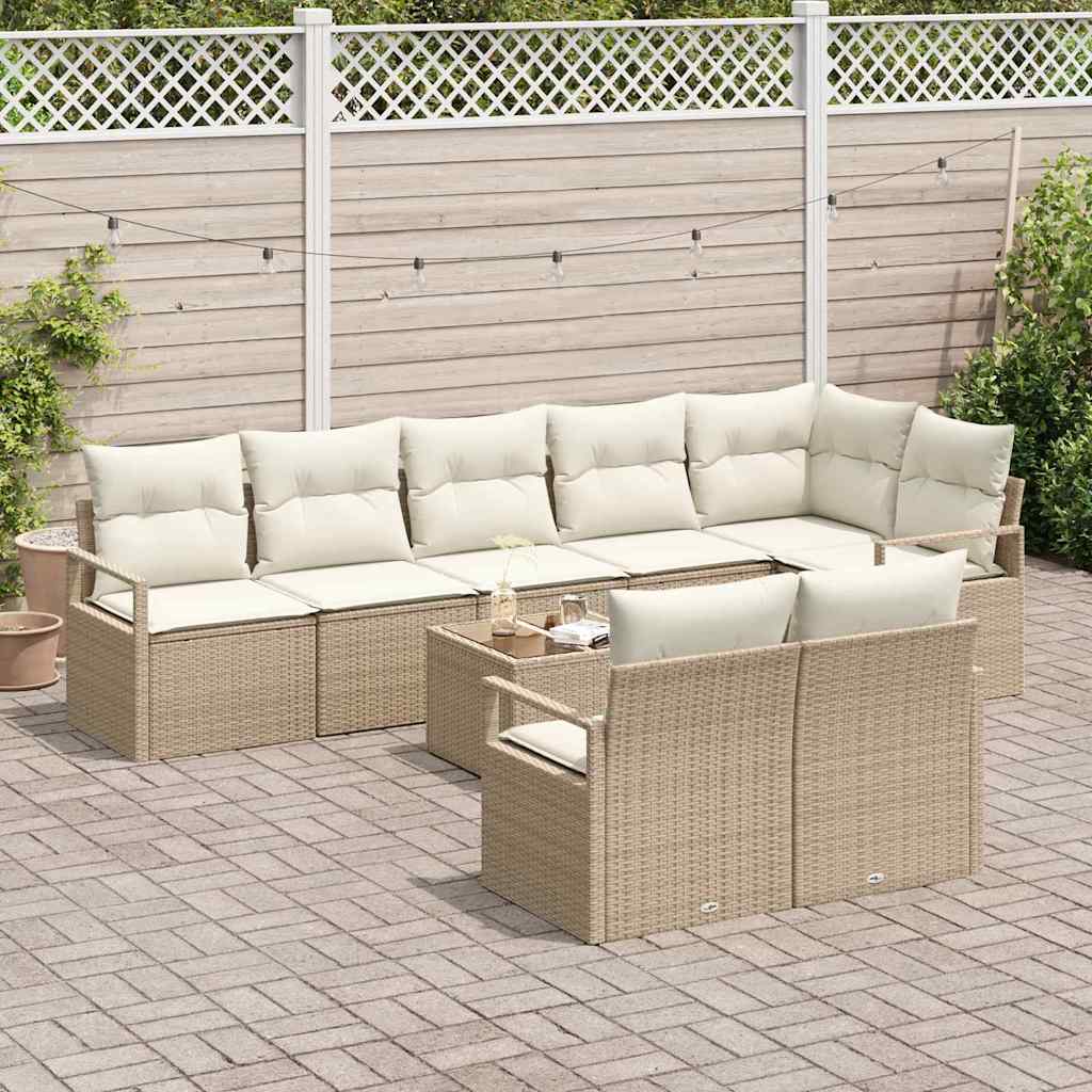 Sofa Sæt med pude 9 pcs Beige polyrattan