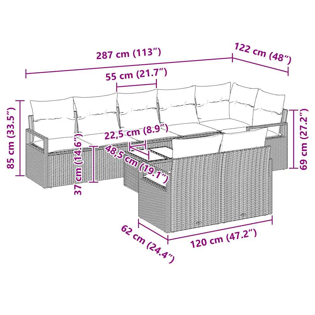 Sofa Sæt med pude 9 pcs Beige polyrattan
