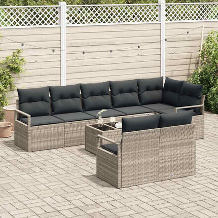 Sofa Sæt med pude 9 pcs Lysegrå polyrattan