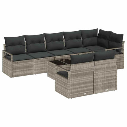 Sofa Sæt med pude 9 pcs Lysegrå polyrattan
