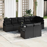 Sofa Sæt med pude 9 pcs Sort polyrattan