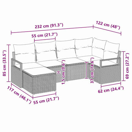Sofa Sæt 6 stk. Sort polyrattan