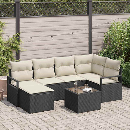 Sofa Sæt 7 stk. Sort polyrattan