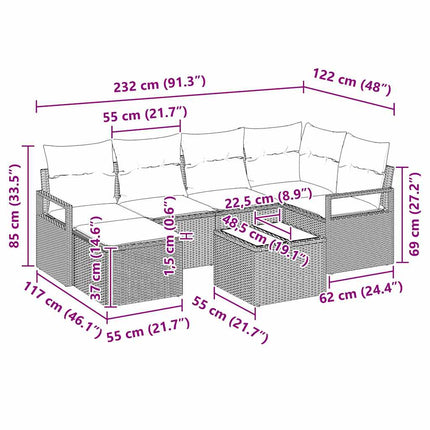 Sofa Sæt 7 stk. Sort polyrattan