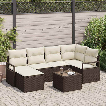 Sofa Sæt 7 pcs Brun polyrattan