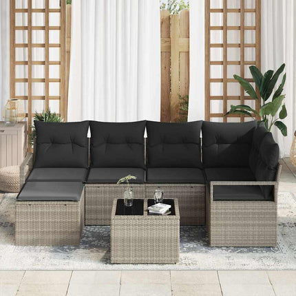 Sofa Sæt 7 pcs Lysegrå polyrattan