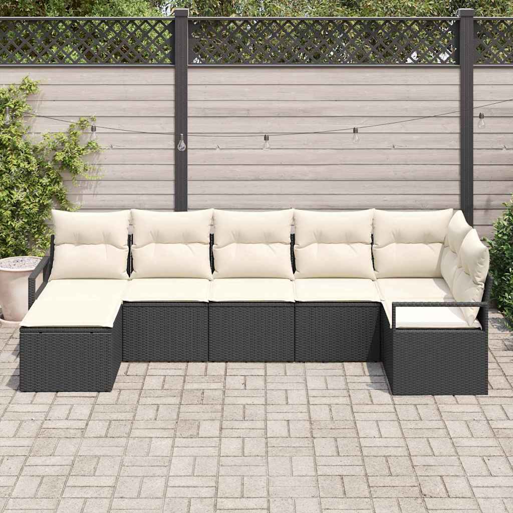 Sofa Sæt med pude 7 pcs Sort polyrattan