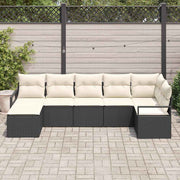 Sofa Sæt med pude 7 pcs Sort polyrattan