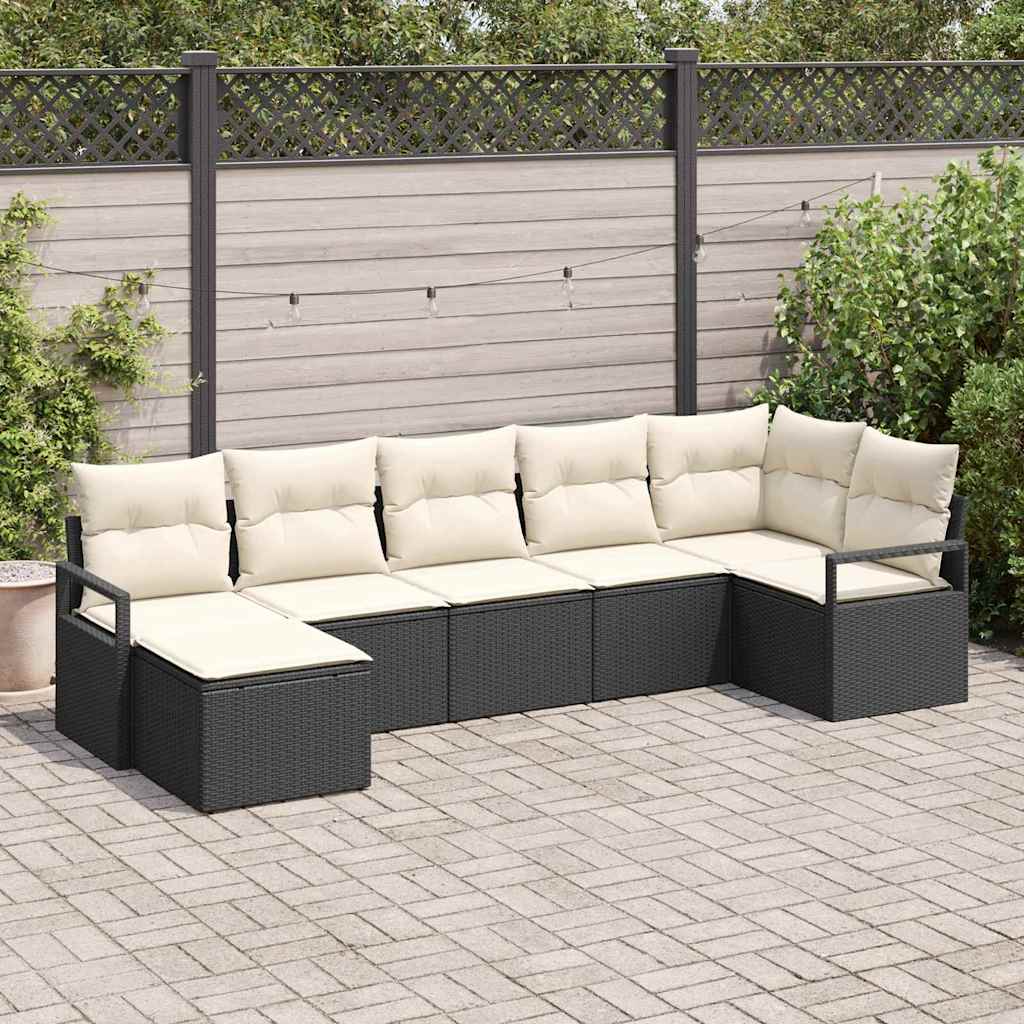 Sofa Sæt med pude 7 pcs Sort polyrattan