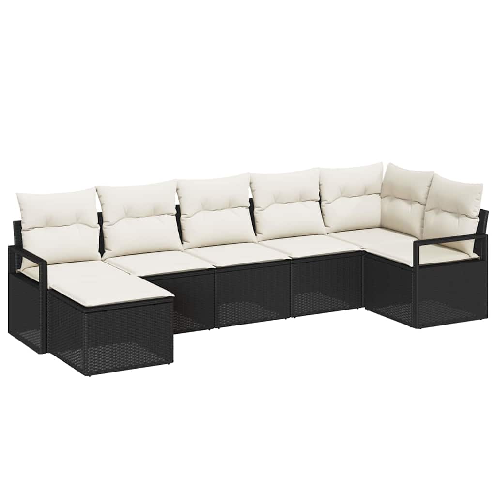Sofa Sæt med pude 7 pcs Sort polyrattan