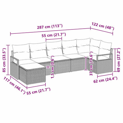 Sofa Sæt med pude 7 pcs Beige polyrattan