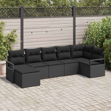 Sofa Sæt med pude 7 pcs Sort polyrattan