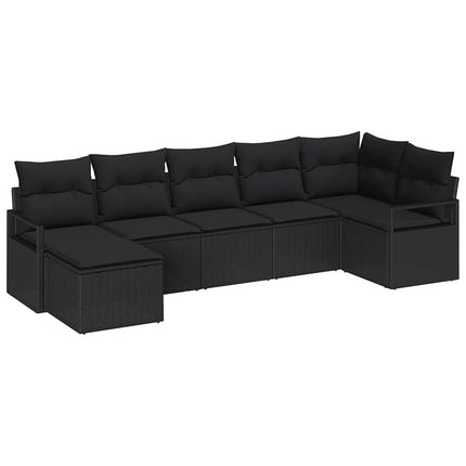 Sofa Sæt med pude 7 pcs Sort polyrattan