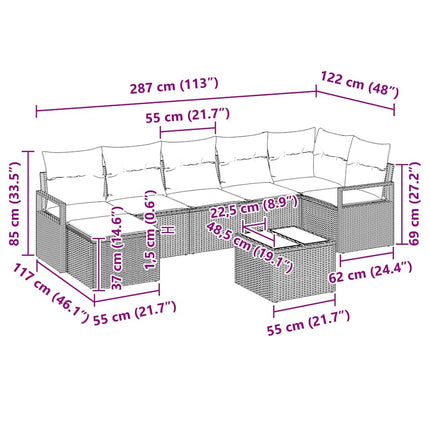 Sofa Sæt 8 pcs Brun polyrattan