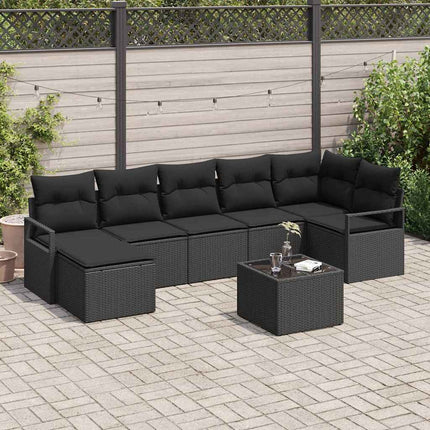 Sofa Sæt med pude 8 pcs Sort polyrattan