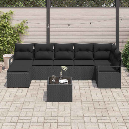 Sofa Sæt med pude 8 pcs Sort polyrattan