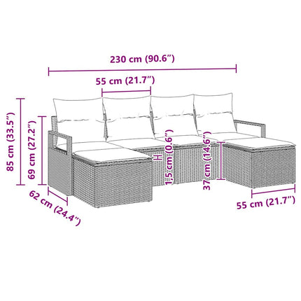 Sofa Sæt 6 pcs Brun polyrattan
