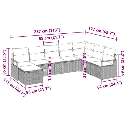Sofa Sæt med pude 8 pcs Lysegrå polyrattan