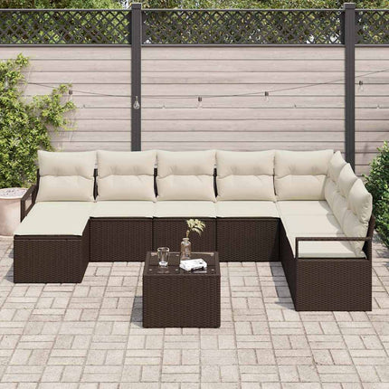 Sofa Sæt med pude 9 pcs Brun polyrattan