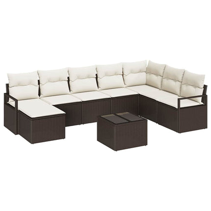 Sofa Sæt med pude 9 pcs Brun polyrattan