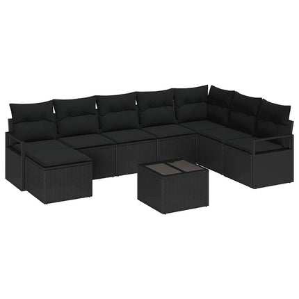Sofa Sæt med pude 9 pcs Sort polyrattan