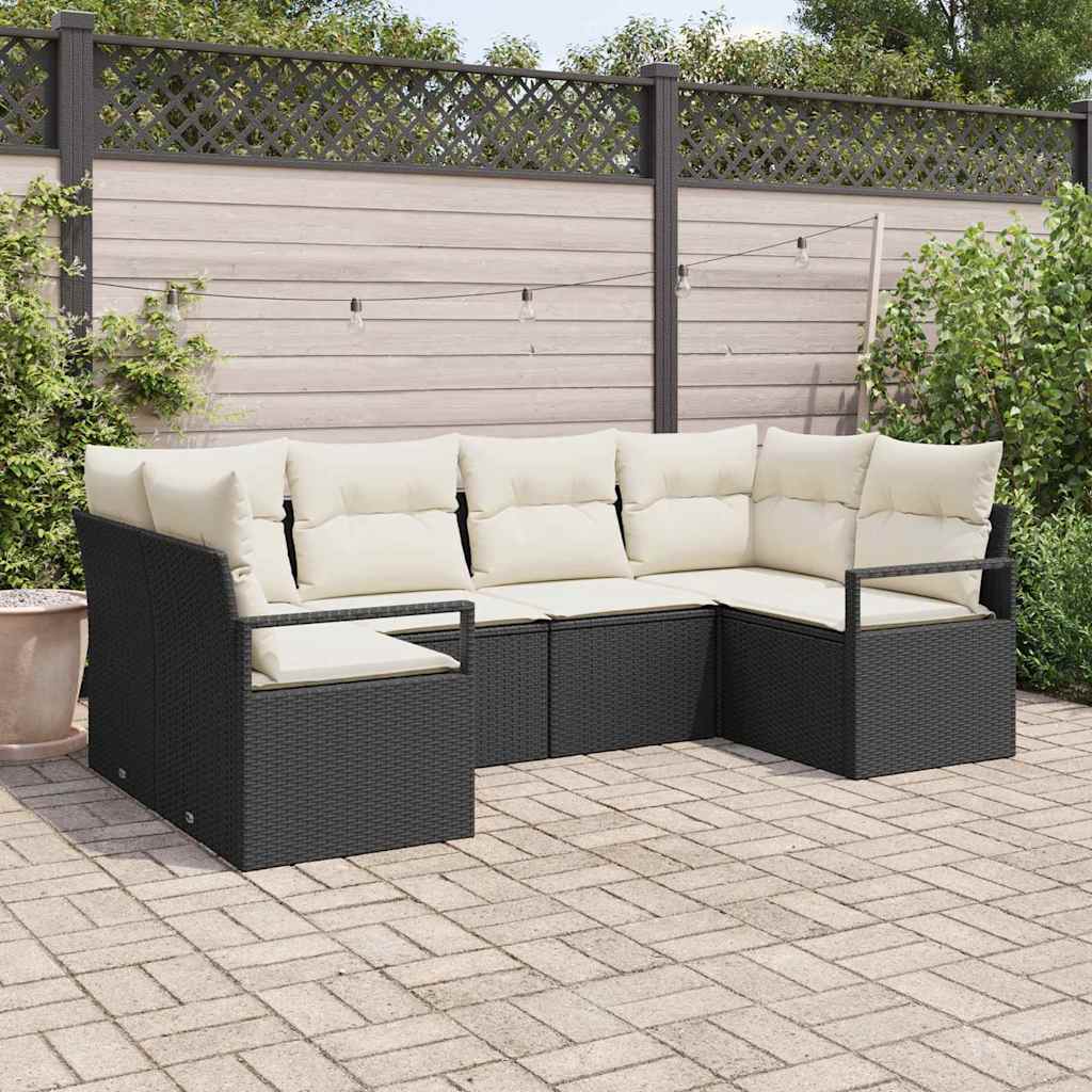 Sofa Sæt med pude 6 pcs Sort polyrattan