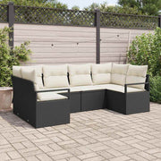 Sofa Sæt med pude 6 pcs Sort polyrattan