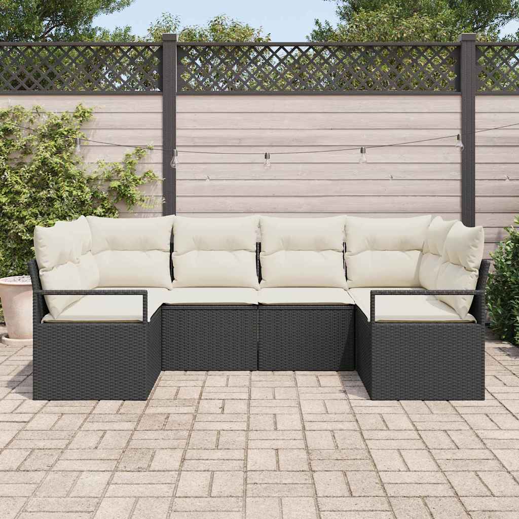 Sofa Sæt med pude 6 pcs Sort polyrattan