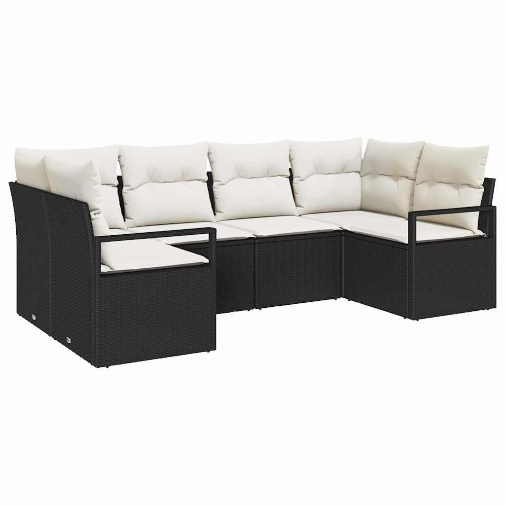 Sofa Sæt med pude 6 pcs Sort polyrattan