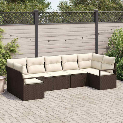 Sofa Sæt med pude 7 pcs Brun polyrattan