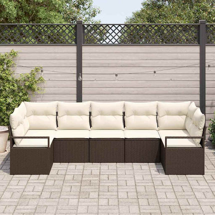 Sofa Sæt med pude 7 pcs Brun polyrattan