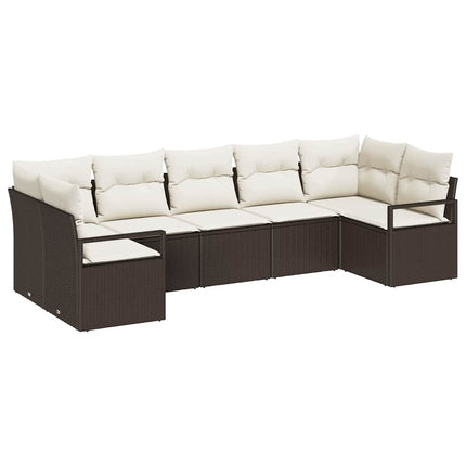 Sofa Sæt med pude 7 pcs Brun polyrattan