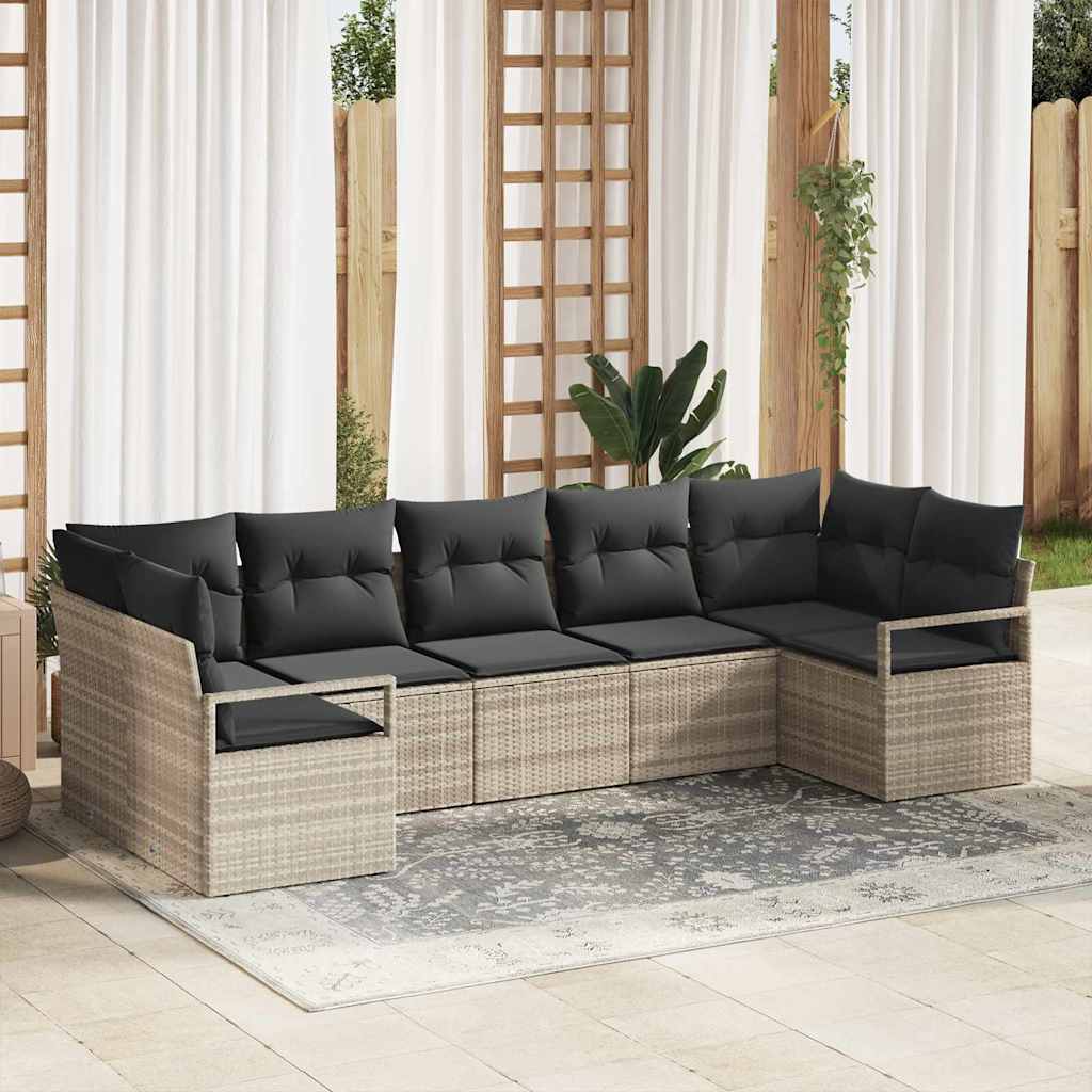 Sofa Sæt med pude 7 pcs Lysegrå polyrattan