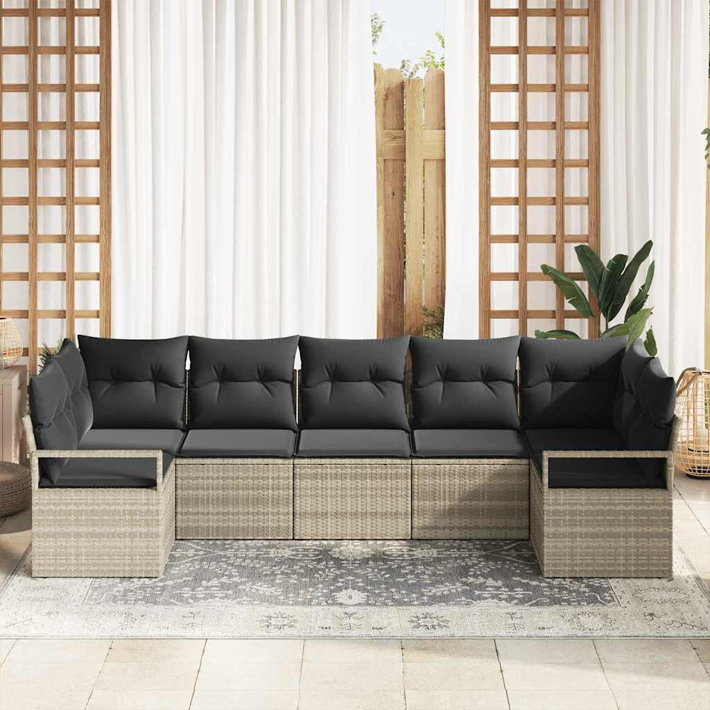 Sofa Sæt med pude 7 pcs Lysegrå polyrattan